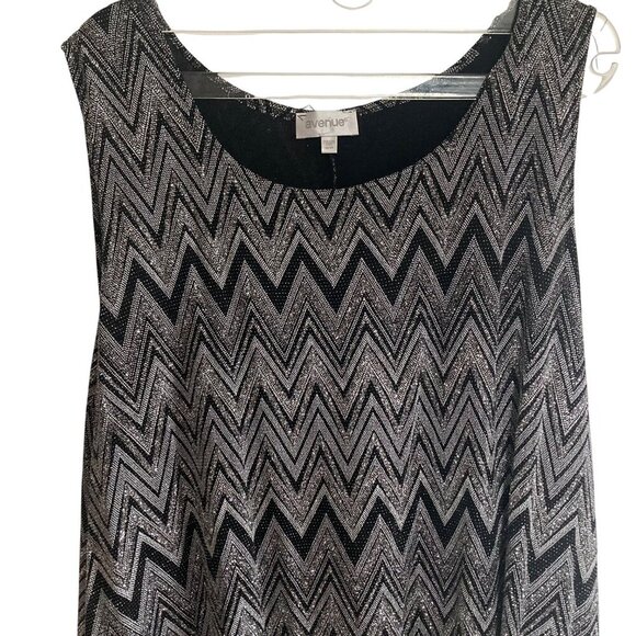 Black Metallic Silver Chevron Tunic Top Plus 22 24 Shark Bite Hem Evening Witchy - Picture 2 of 6
